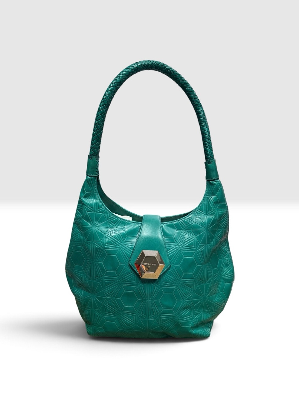 Green Geometric Hobo Bag with Hexagon Accent